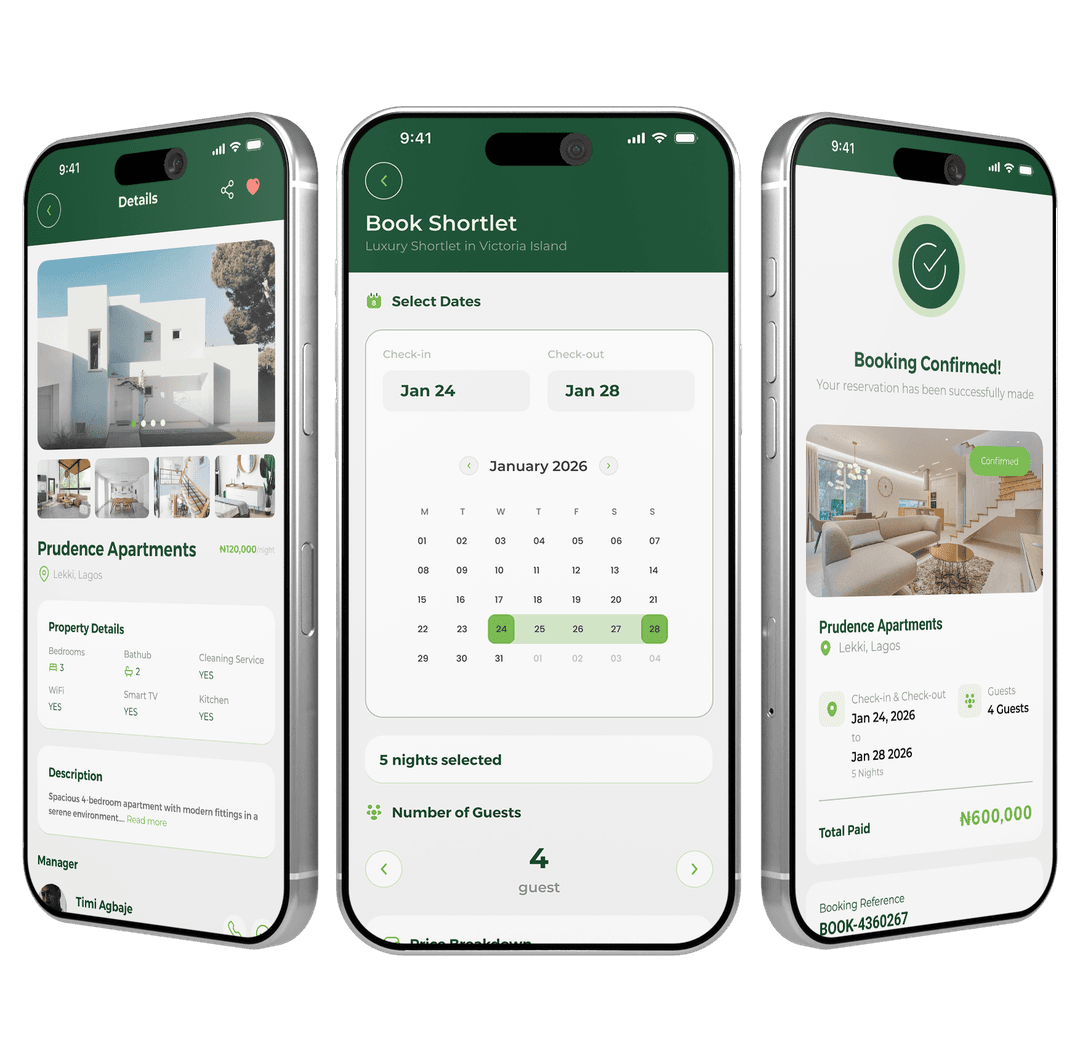 MyHome App Shortlet Booking Screen
